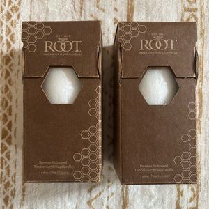 NIB (2) Root Beeswax Enhanced Timberline Pillar Candle 336147 White 3 X 6